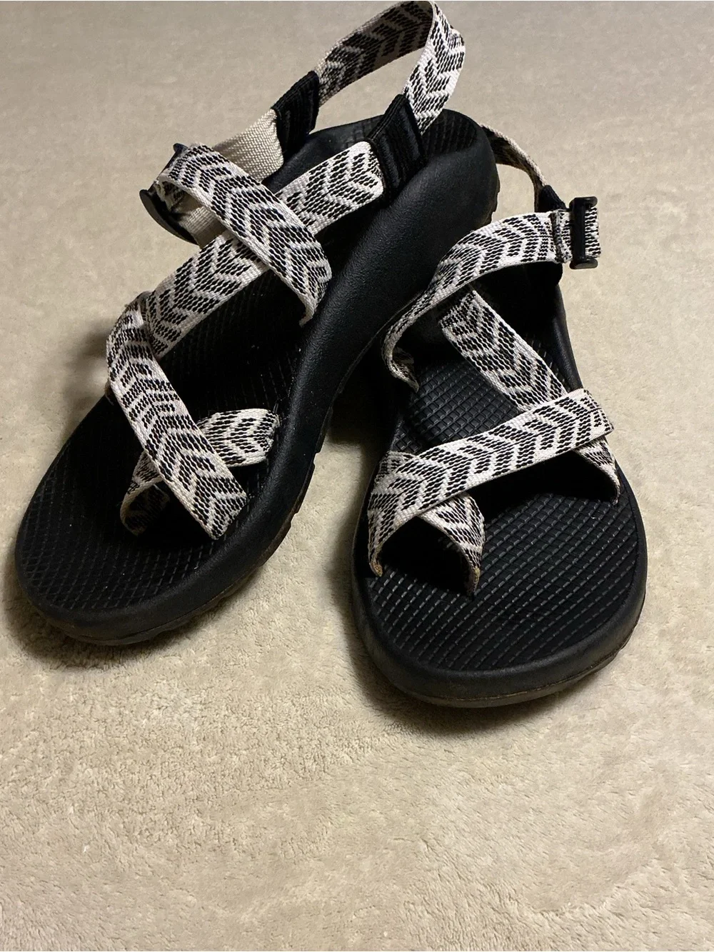 Chaco Black Sandals with Chevron Beige Straps